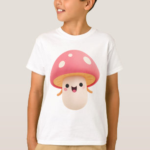 Camiseta Cute Cogumelo Kawaii Rosa – Crianças Sorridente