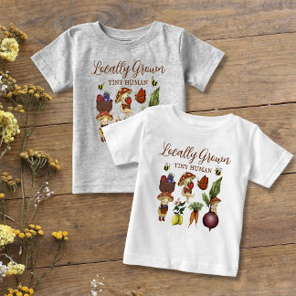 Camiseta Cute Cogumelo Pequeno e Legume Cultivados Localmen