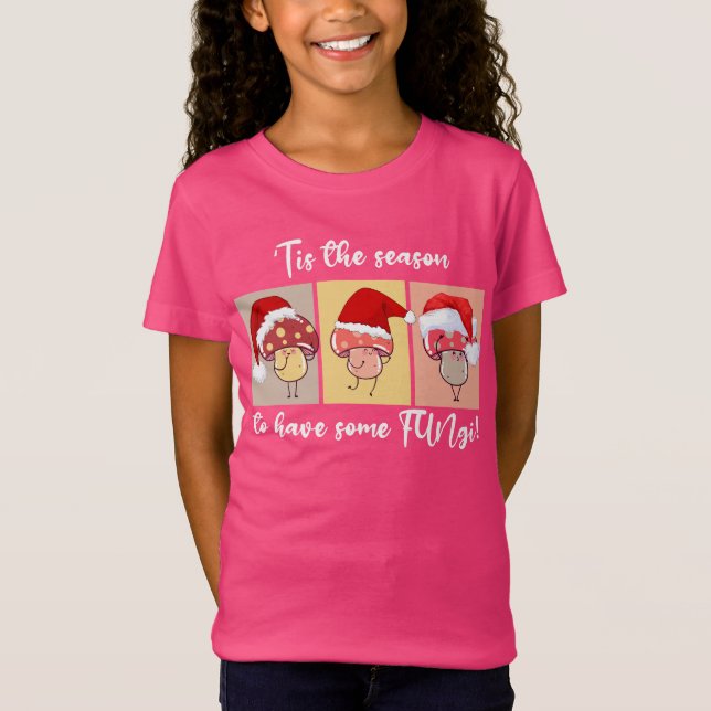 Camiseta Cute Cogumelos de Natal ÉPOCA PARA SE DIVERTIR COM (Frente)