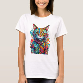 Camiseta Cute Colorful Kitty Cat Abstract Art Design