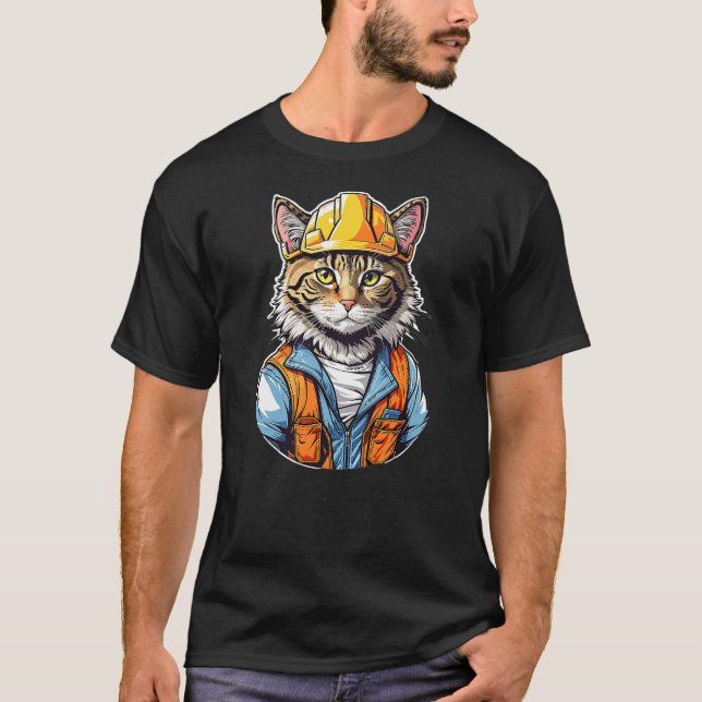 Camiseta Cute Construction Worker Cat With A Hard Hat Graph (Frente)