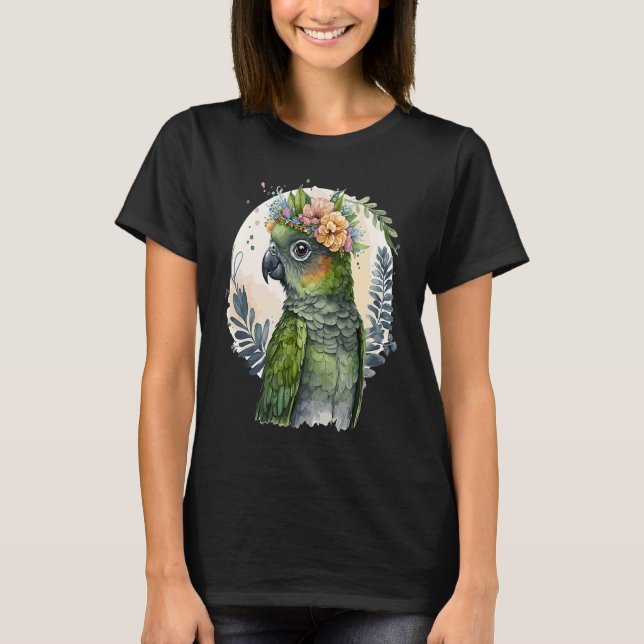Camiseta Cute Conure Parrot Bird Flower Crown Pet Birds (Frente)