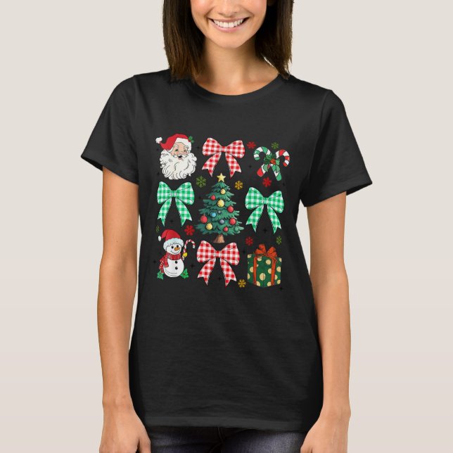 Camiseta Cute Coquette Bow Christmas Tree Santa Gingerbread (Frente)