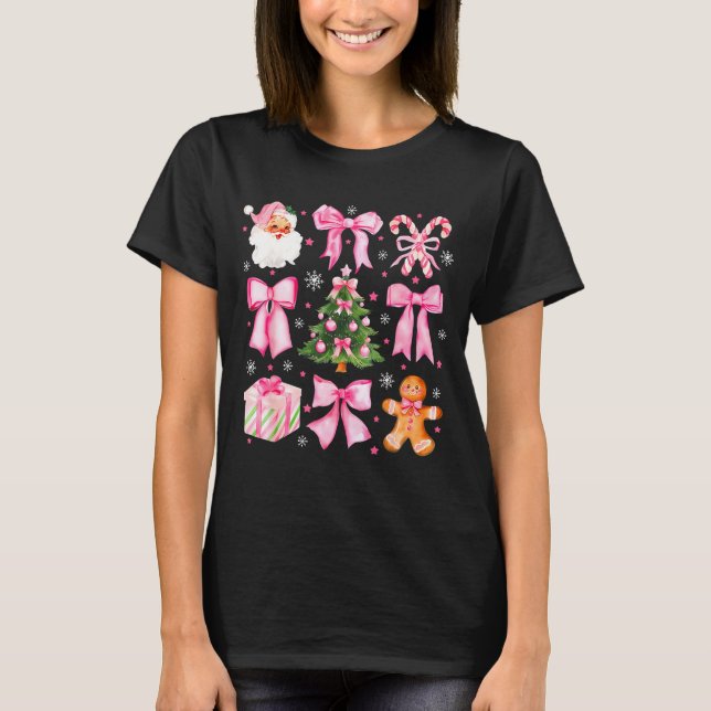 Camiseta Cute Coquette Bow Nk Christmas Tree Santa Gingerbr (Frente)