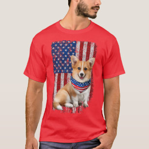 Camiseta Cute Corgi American Flag Bandana Patriótico 4º De
