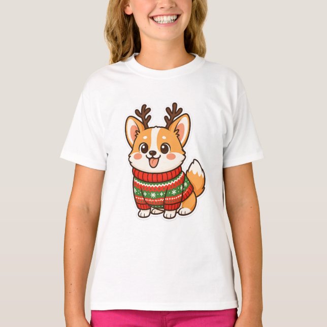 Camiseta Cute Corgi Dog Ugly Christmas Sweater Holiday Swea (Frente)