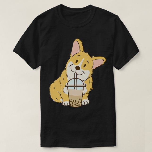 Camiseta Cute Corgi E Boba Dog Bubble milk Lovers453 (Frente do Design)