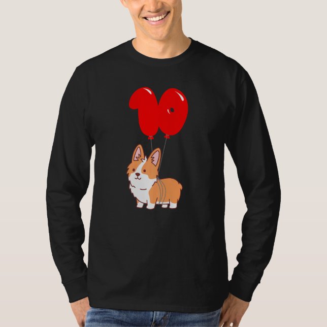 Camiseta Cute Corgi Pembroke 10º Aniversário Crianças Balão (Frente)