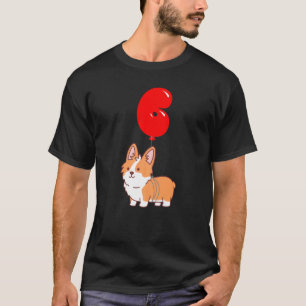Camiseta Cute Corgi Pembroke 6 Birthday Kids Balão Parte