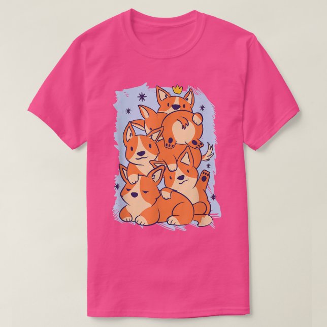 Camiseta Cute Corgi Stack Cartoon Dog Pet Adorable  (Frente do Design)
