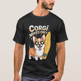Camiseta Cute Corgi Surfing Beach Waves Summer Vibes Funny