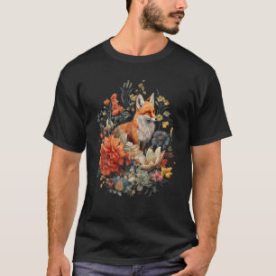 Camiseta Cute Cottagecore Floral Fox Aestésica Raparigas