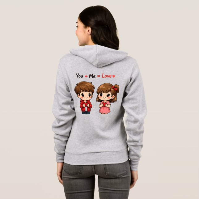 Camiseta Cute Couple Love Hoodie – You + Me = Love Romantic (Parte Traseira Completa)