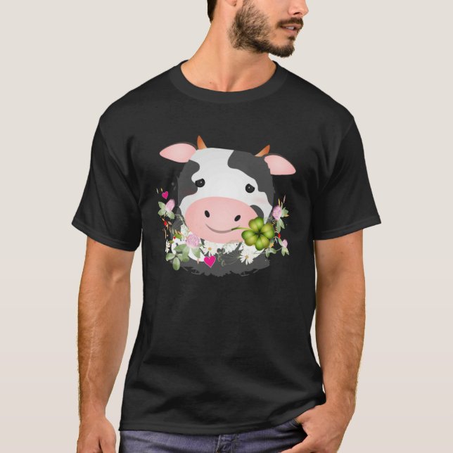 Camiseta Cute cow with c leaf for farm fans  1 (Frente)