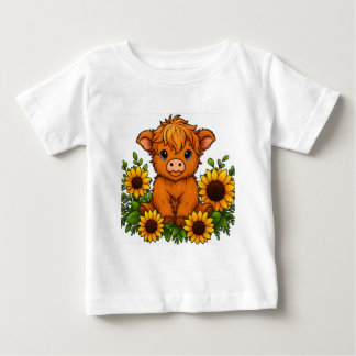 Camiseta Cute Cow with Sunflowers