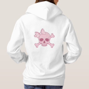 Camiseta Cute Crânio Rosa Pastel com Laço e Ossos Cruzados 