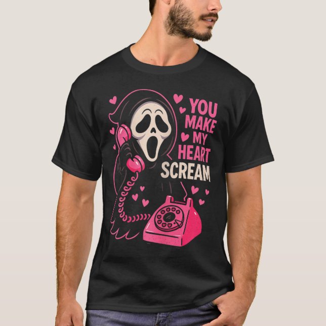 Camiseta Cute Creepy Horror Make My Heart Scream Valentine’ (Frente)