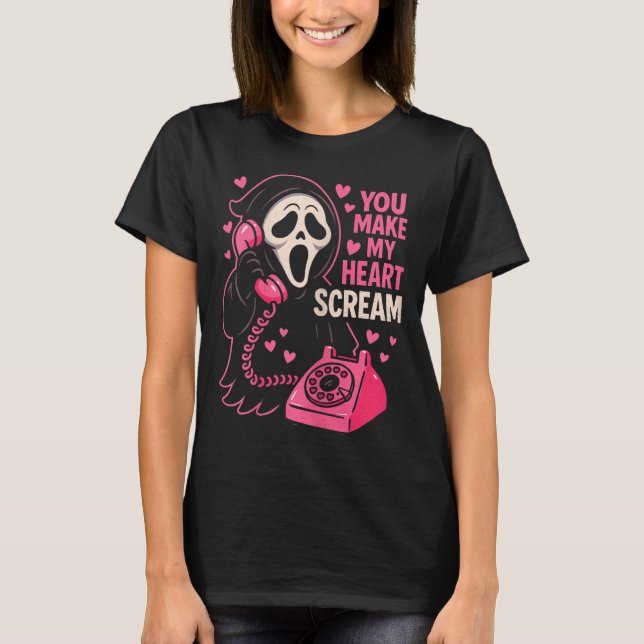 Camiseta Cute Creepy Horror Make My Heart Scream Valentine’ (Frente)