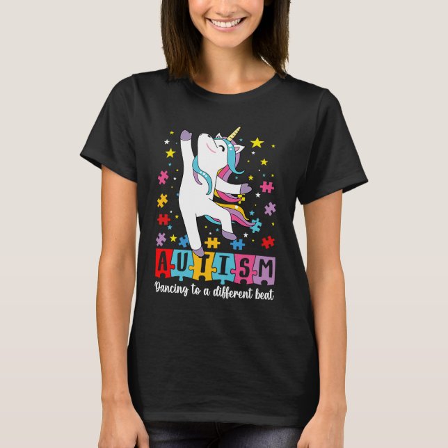 Camiseta Cute Dabbing Unicorn Autism Dancing To A Different (Frente)