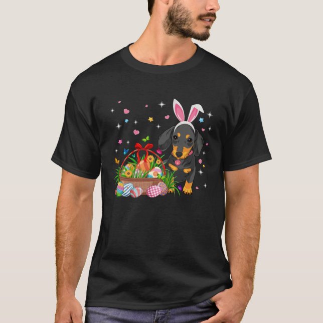 Camiseta Cute Dachshund Easter Day Bunny Eggs Easter Costum (Frente)