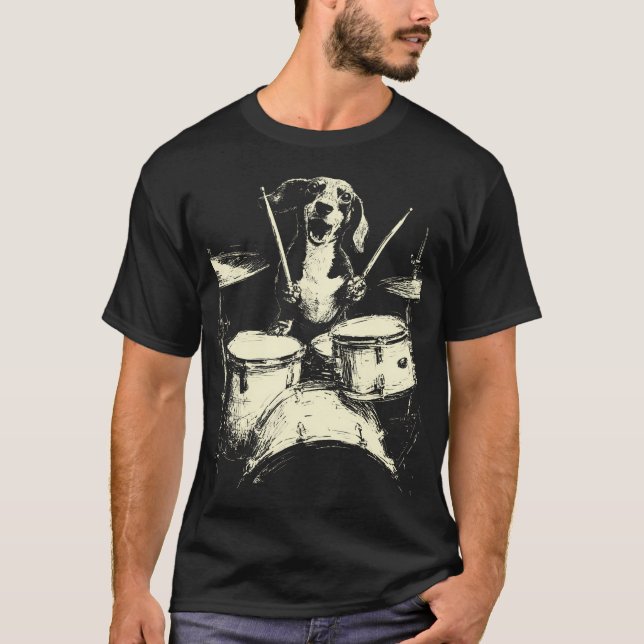 Camiseta Cute Dachshund Playing Drums Funny Music Sausage D (Frente)