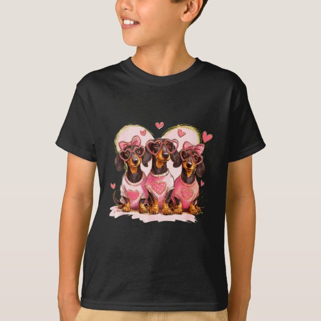 Camiseta Cute Dachshund Valentines Heart Dog Lover Men Wome (Frente)