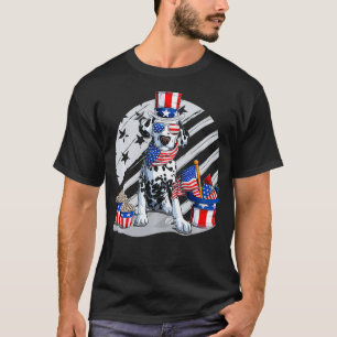 Camiseta Cute Dalmatian Dog Sunglasses American Flag 4th of