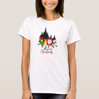 Camiseta Cute Dancing Christmas Squad with Santa, Reindeer