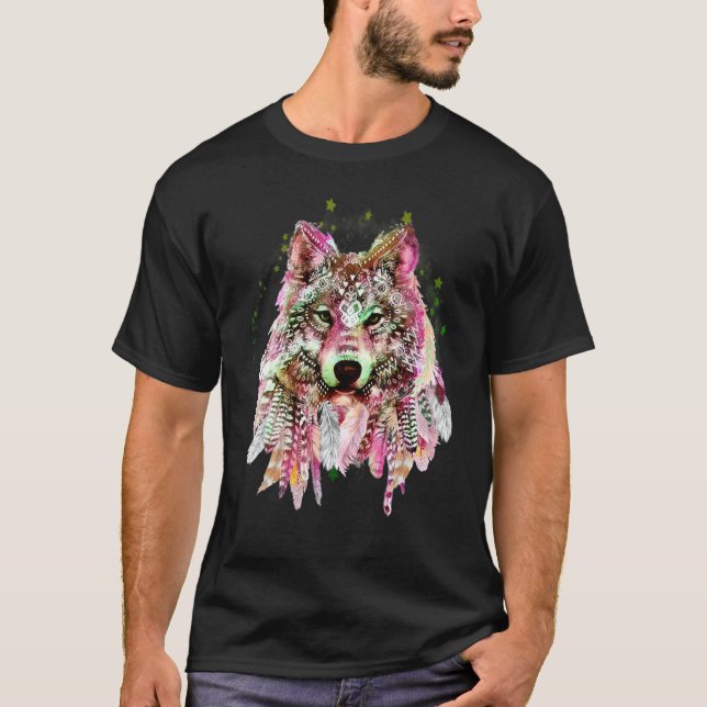 Camiseta Cute de tatuagem boêmica tribal do lobo nativo (Frente)