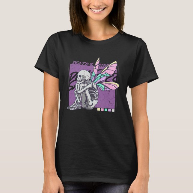 Camiseta Cute Death Sadness Goth Fairy Skeleton Butterfly A (Frente)