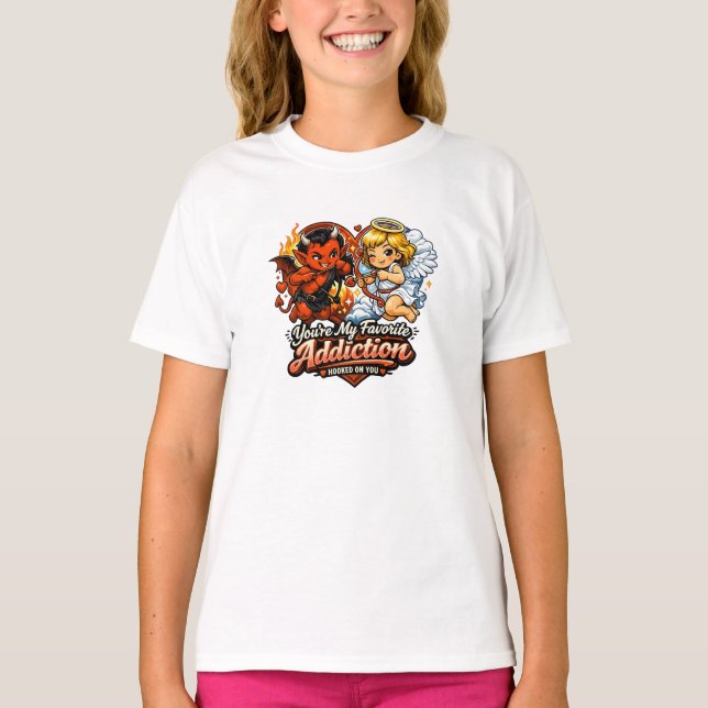 Camiseta Cute Devil & Angel Valentine Day Love Design (Frente)