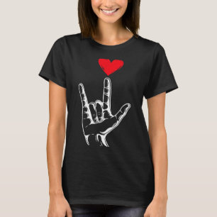 Camiseta Cute Dia dos Namorados Eu Te Amo Sinal de Mão Líng