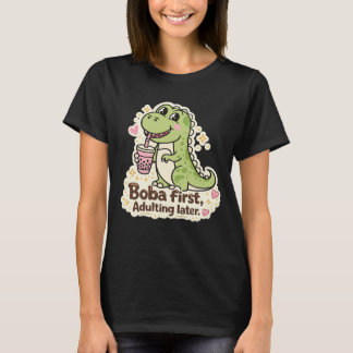 Camiseta Cute Dino drinking bubble tea, boba tea