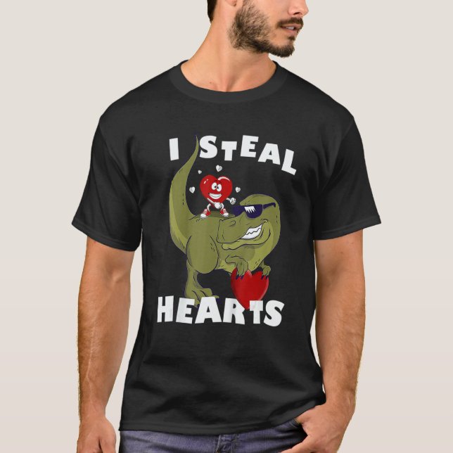 Camiseta Cute Dino Kids I Steal Heart Little Boys Valentine (Frente)