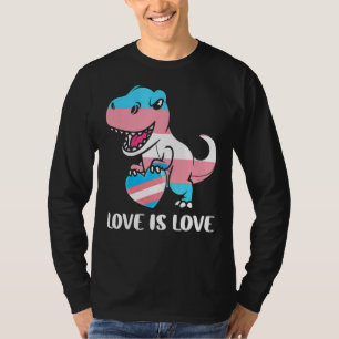 Camiseta Cute Dino Trex Rainbow Heart Lgbt Transgender Prid