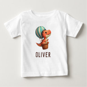 Camiseta Cute Dino voando em um balão de ar quente