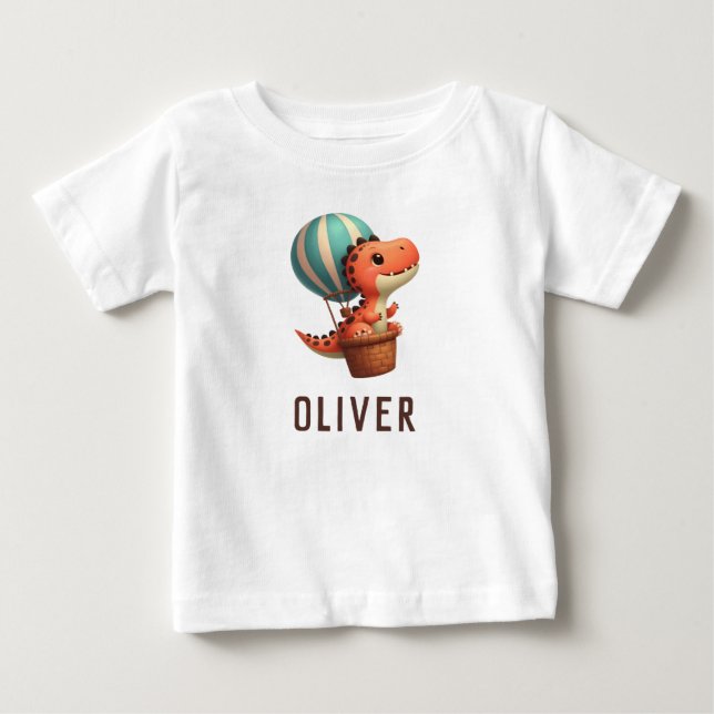 Camiseta Cute Dino voando em um balão de ar quente (Frente)