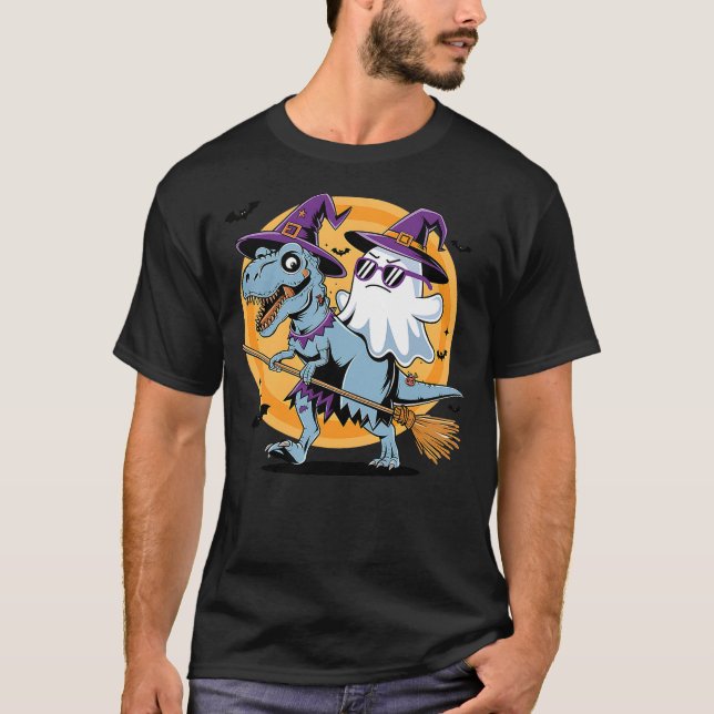 Camiseta Cute Dinosaur T rex and ghost for halloween and th (Frente)