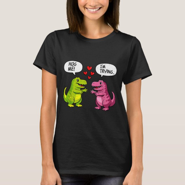 Camiseta Cute Dinosaur T Rex Hug Valentines Day Couple Boyf (Frente)