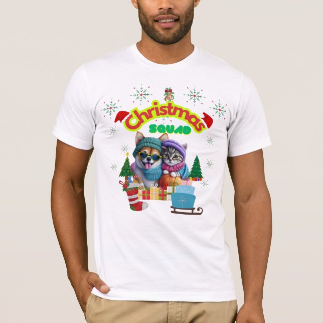 Camiseta Cute dog and cat Christmas squad design  (Frente)