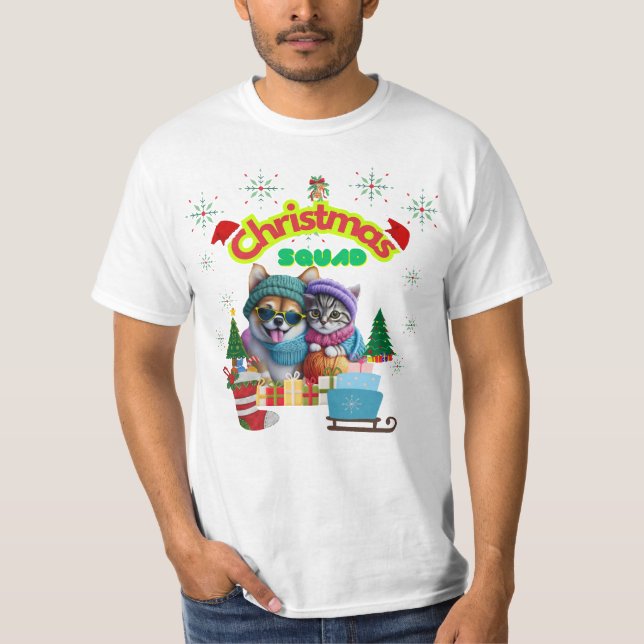 Camiseta Cute dog and cat Christmas squad design  (Frente)