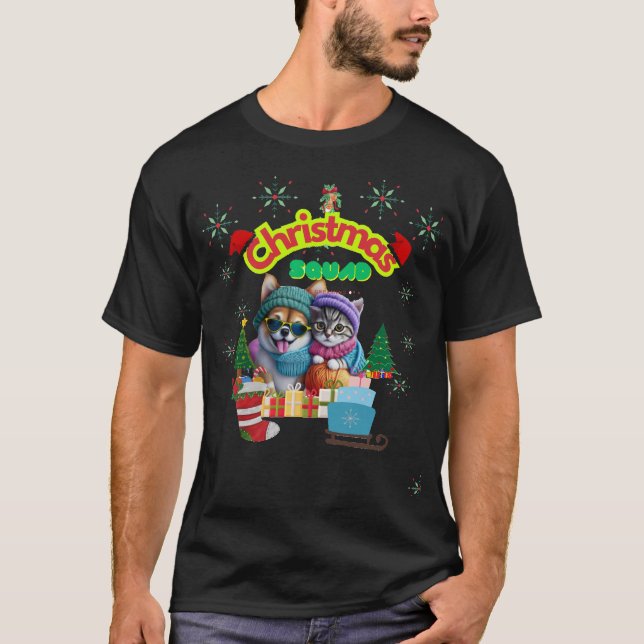 Camiseta Cute dog and cat Christmas squad design  (Frente)