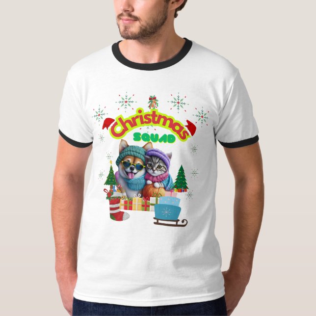 Camiseta Cute dog and cat Christmas squad design  (Frente)