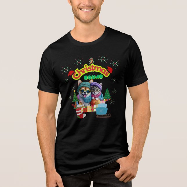 Camiseta Cute dog and cat Christmas squad design  (Frente)