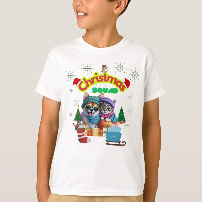 Camiseta Cute dog and cat Christmas squad design  (Frente)