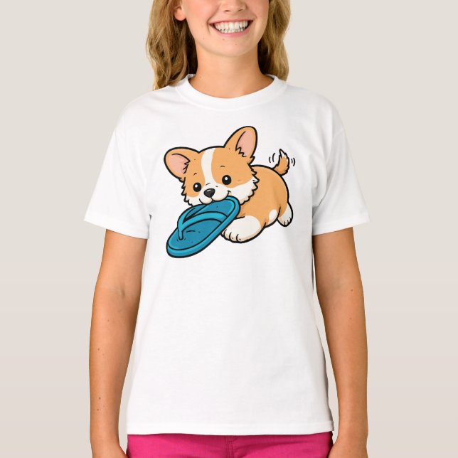 Camiseta Cute Dog Bite Slipper (Frente)