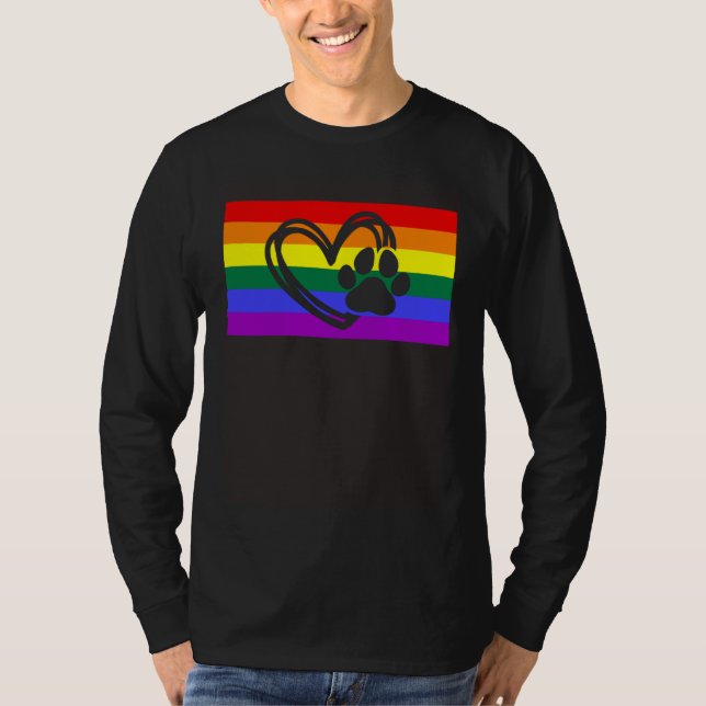 Camiseta Cute Dog Mom Dad Paw LGBTQ Gay Pride Flag Queer (Frente)