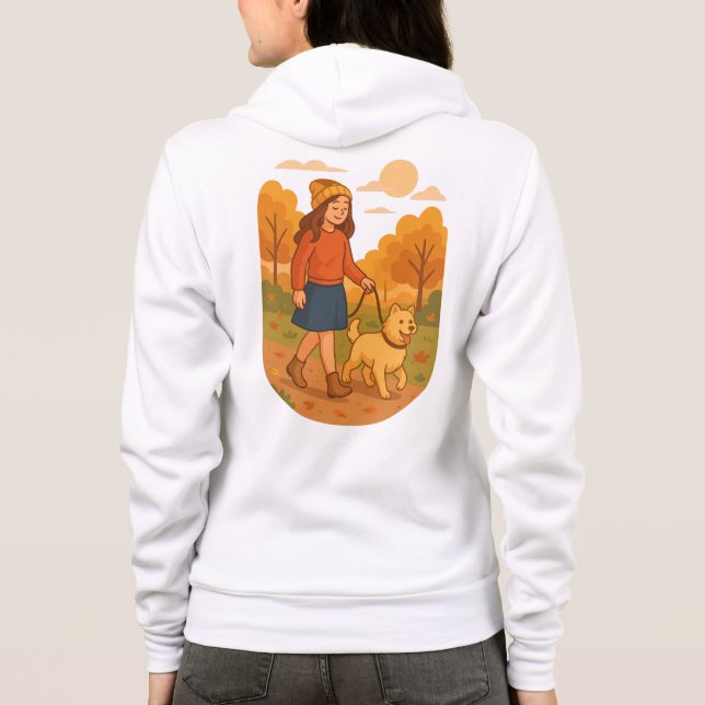 Camiseta Cute Dog Mom Walking Pup in Cozy Forest  (Verso)