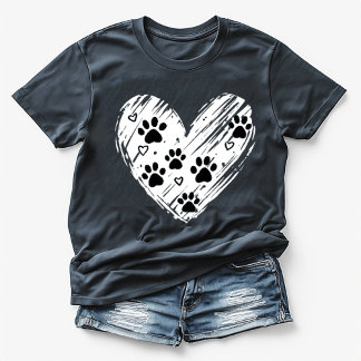 Camiseta Cute Dog Paw Prints Brushstroke Heart Black 