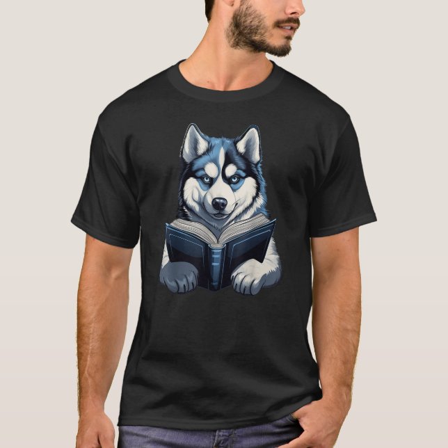 Camiseta Cute Dog Siberian Husky Reading Book (Frente)